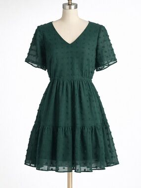 Kirundo Green Swiss Dot Babydoll Dress- Size M